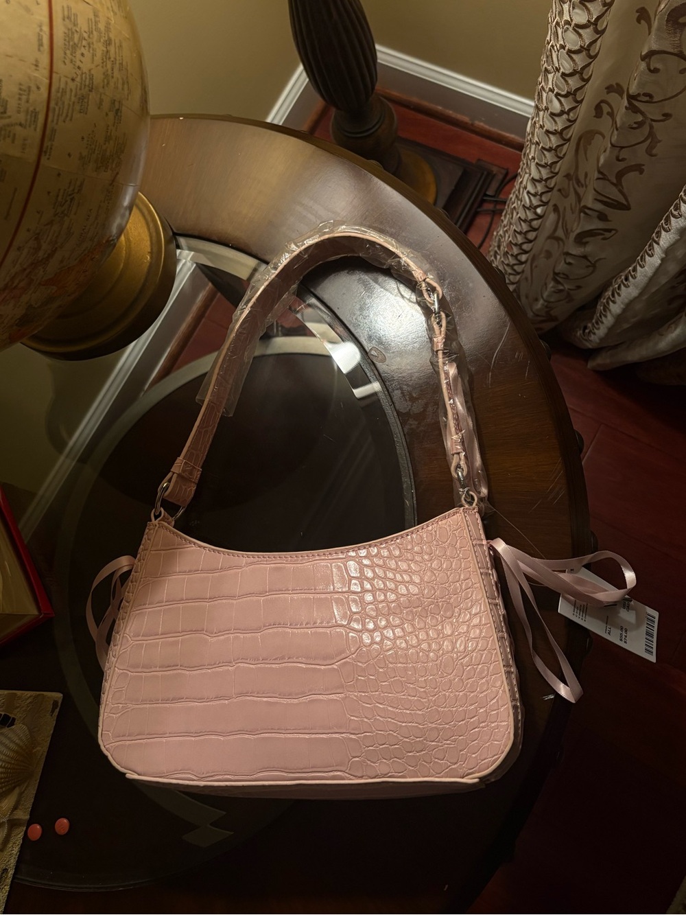 Urban Outfitters Croc-Embossed Blush Pink Shoulder Bag
